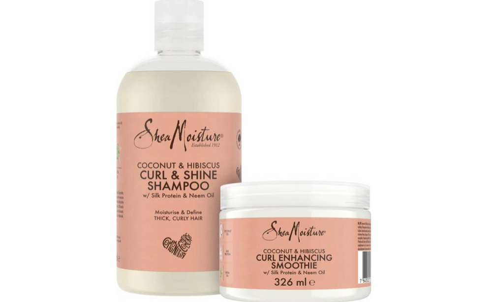 Shea Moisture Coconut &amp; Hibiscus Geschenkset - Curl &amp; Shine Shampoo - Krulversterkende Smoothie - Set van 2